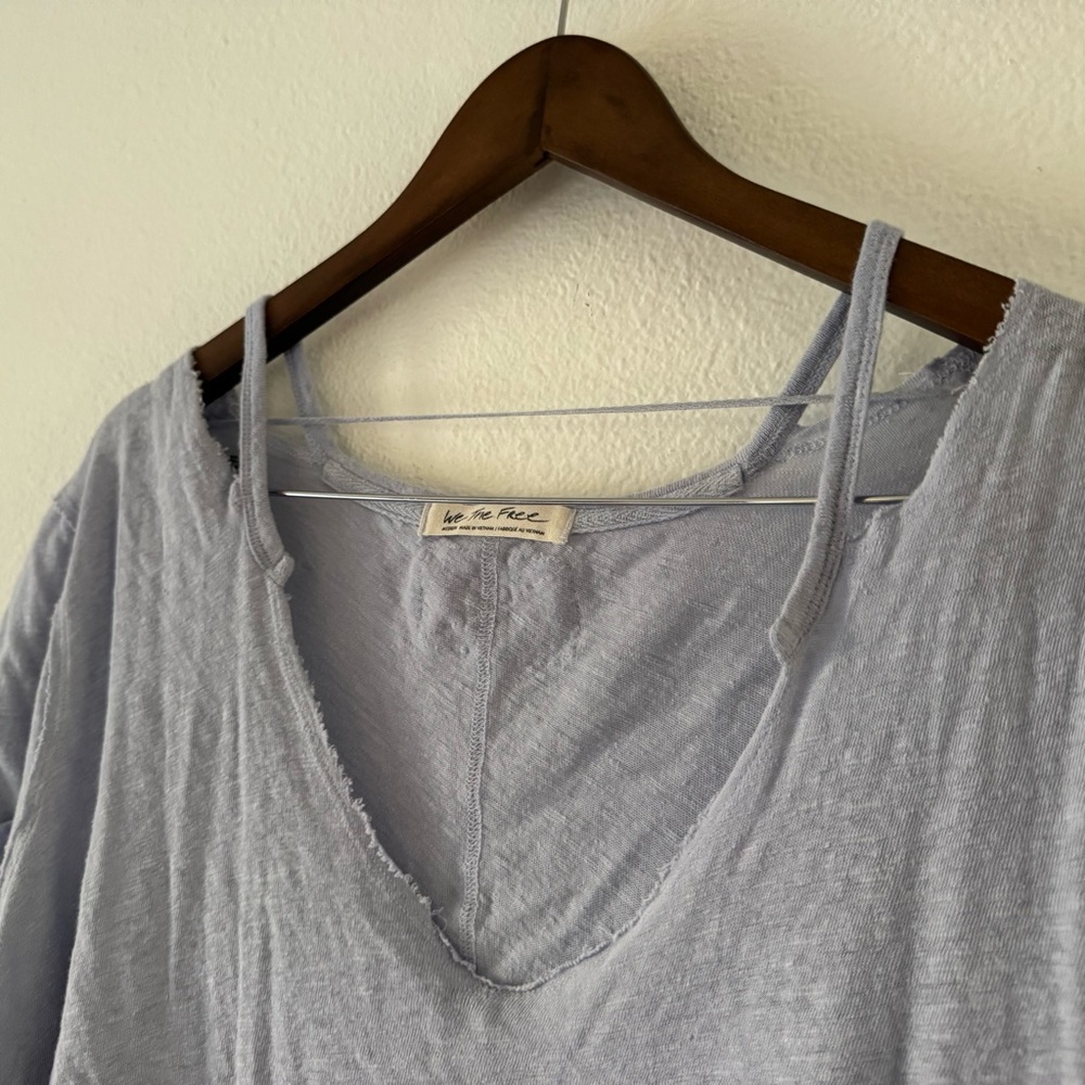 Free People Oversized Over U Tee NEW Medium Blue Moon Linen Blend Grunge Cropped - Picture 6 of 12